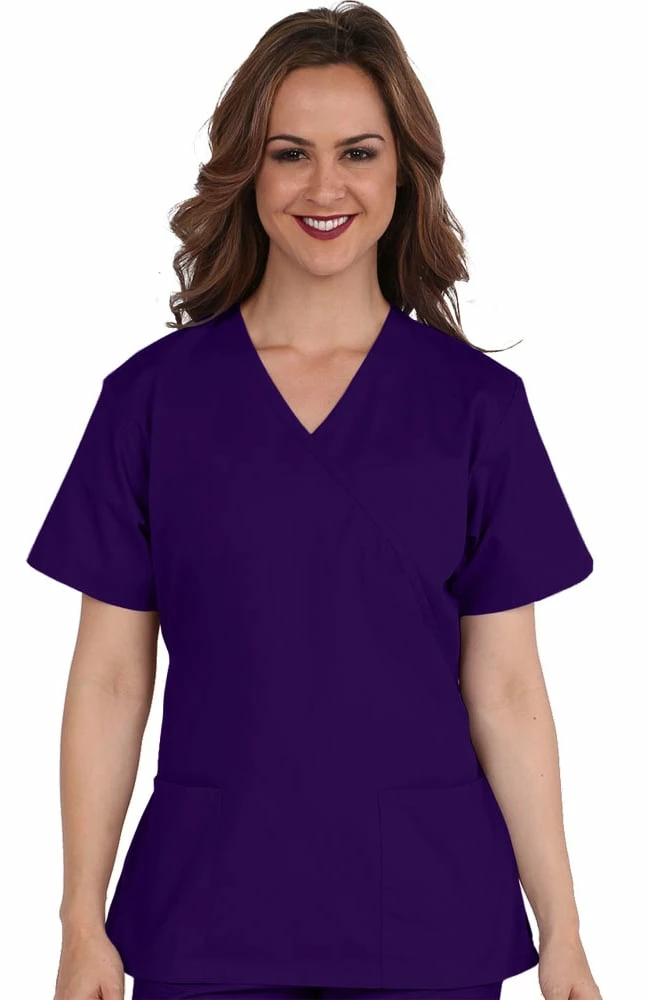 AllHeart Clearance Women's Mock Wrap Solid Scrub Top