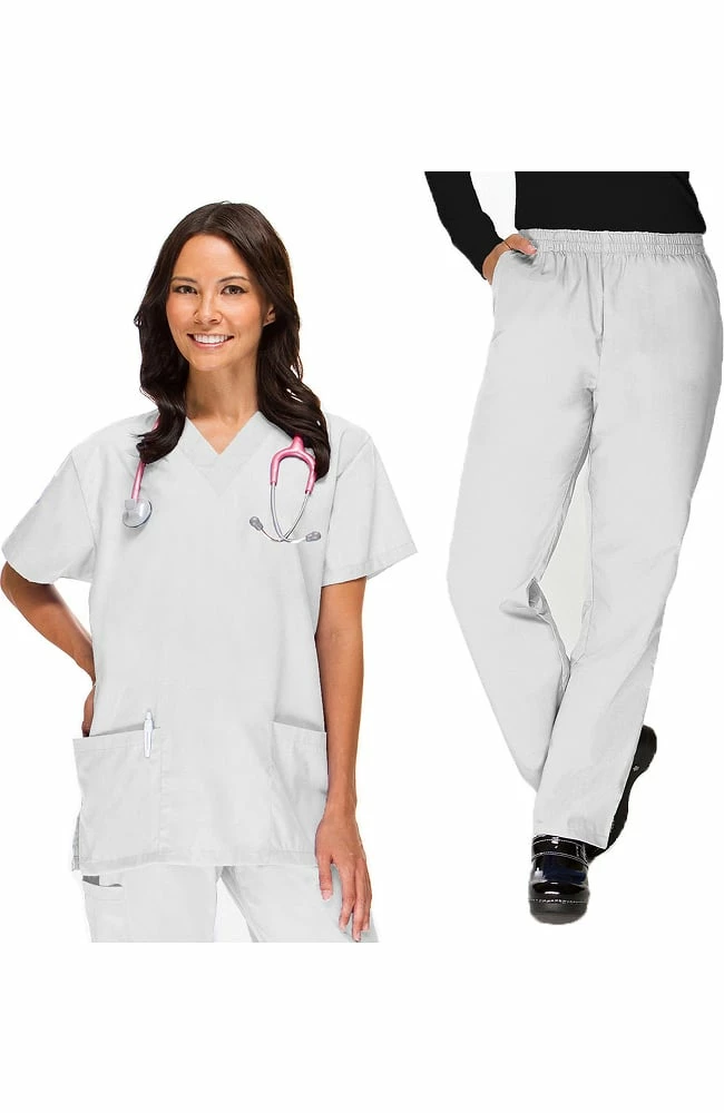 Clearance Basics By Allheart Women's V-Neck Scrub Top & Elastic Waist Scrub Pant Set