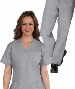 AllHeart Clearance Women's Mock Wrap Scrub Top & Elastic Waistband Scrub Pant Set