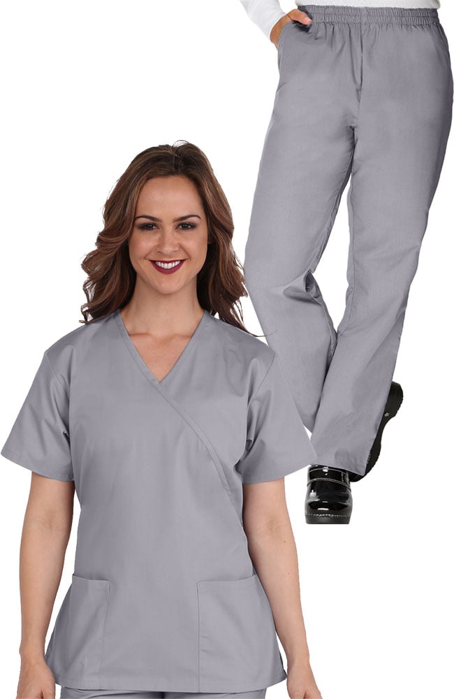 Clearance Women's Mock Wrap Scrub Top & Elastic Waistband Scrub Pant Set AllHeart Clearance Women's Mock Wrap Scrub Top & Elastic Waistband Scrub Pant Set -Silverts-shop 1 ah b9set clearance 650