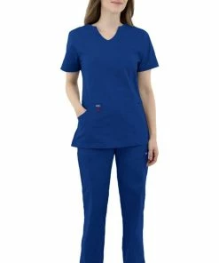 AllHeart Clearance Women's Mock Wrap Solid Scrub Top & Elastic Waist Cargo Scrub Pant Set