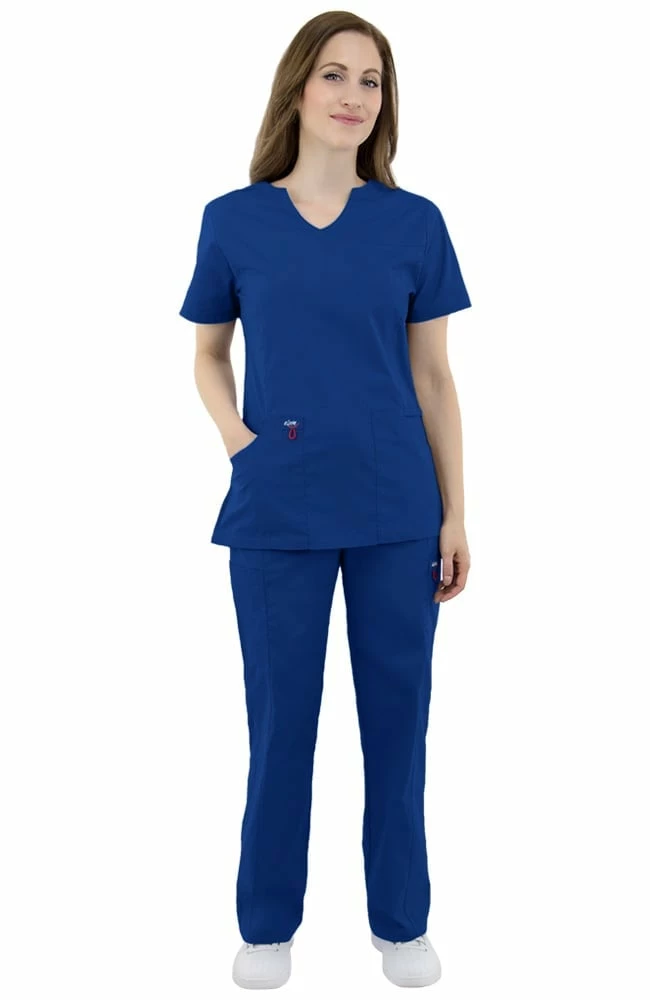 AllHeart Clearance Women's Mock Wrap Solid Scrub Top & Elastic Waist Cargo Scrub Pant Set