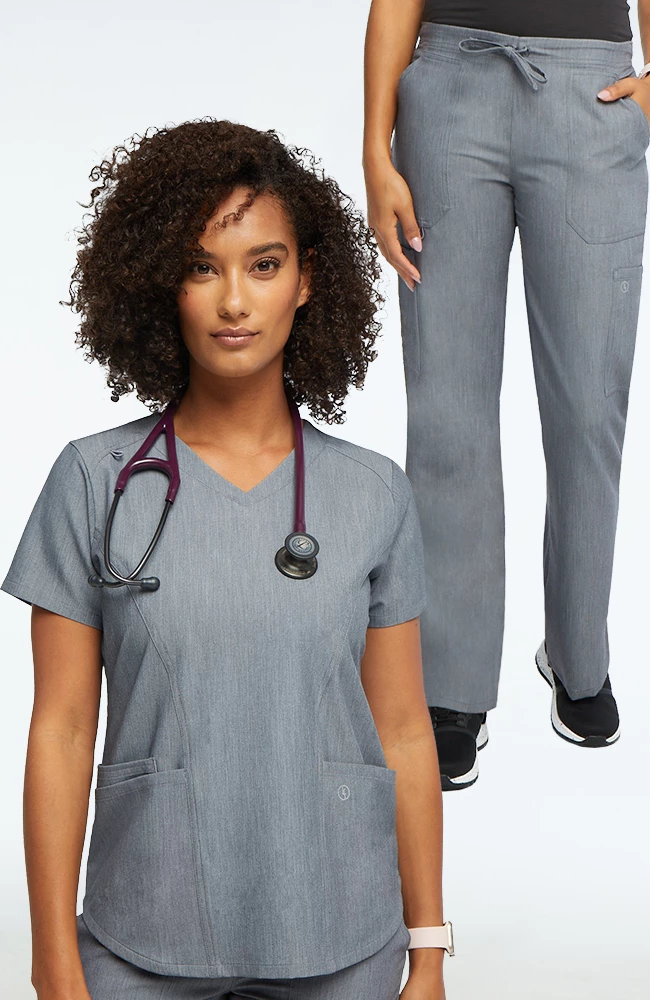 AllHeart Clearance Women's V-Neck Solid Scrub Top & Cargo Scrub Pant Set
