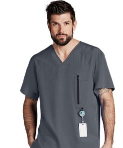 Barco One Clearance Men's V-Neck Zip Pocket Solid Scrub Top