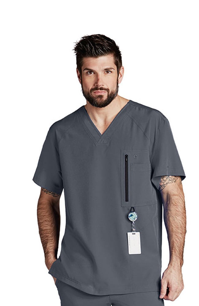 Clearance Men's V-Neck Zip Pocket Solid Scrub Top Barco One Clearance Men's V-Neck Zip Pocket Solid Scrub Top -Silverts-shop 1 bc 0115 clearance910 650