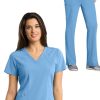 Barco One Women's Racer Solid Scrub Top & Flare Leg Knit Waist Cargo Scrub Pant Set -Silverts-shop 1 bc 20set 650