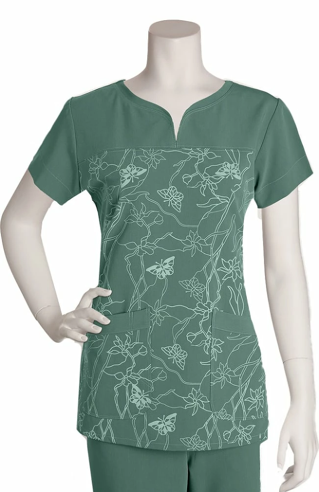 Grey's Anatomy Clearance Women's Notch Neck Soleil Sage Print Top