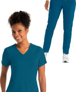 Grey's Anatomy Women's Solid Scrub Top & Track Cargo Scrub Pant