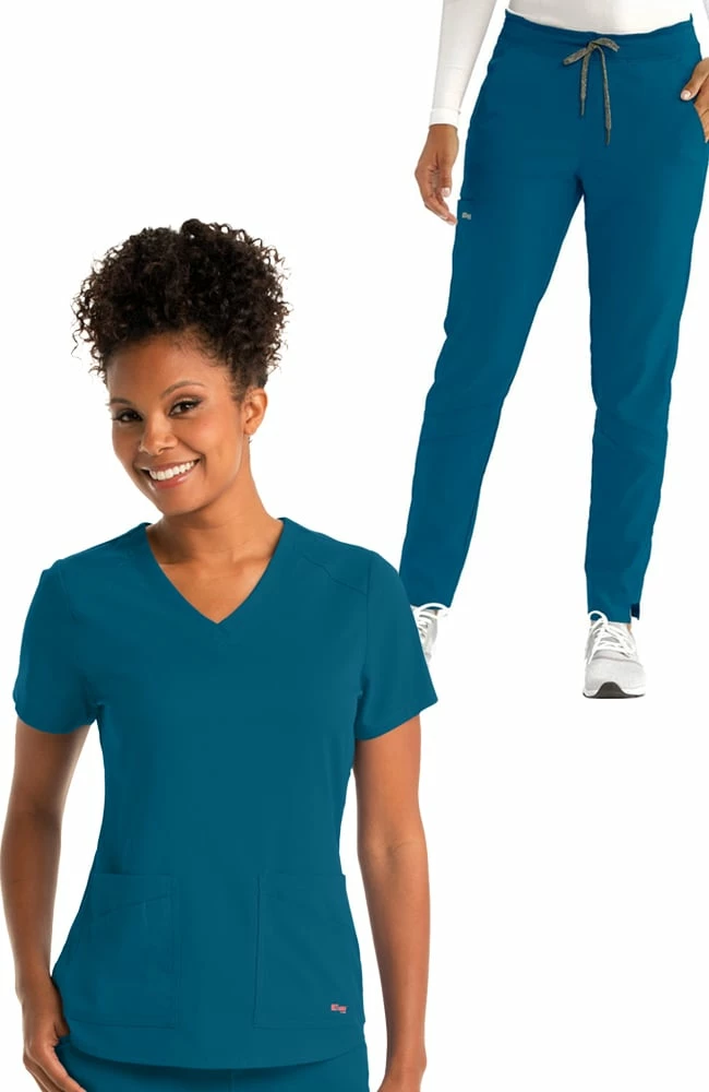 Grey's Anatomy Women's Solid Scrub Top & Track Cargo Scrub Pant