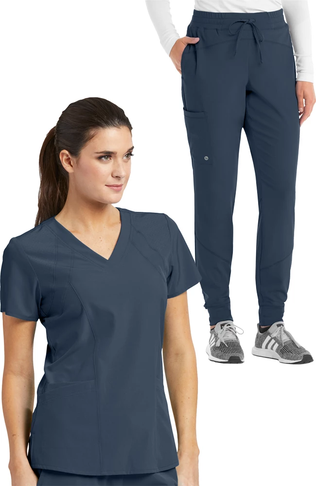 Barco One Women's Racer Solid Scrub Top & Boost Jogger Scrub Pant
