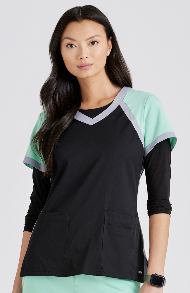 Women's Tri-Color V-Neck Solid Scrub Top Grey's Anatomy Women's Tri-Color V-Neck Solid Scrub Top -Silverts-shop 1 bc 41435 bmk 650