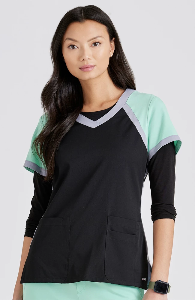 Grey's Anatomy Women's Tri-Color V-Neck Solid Scrub Top
