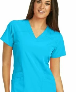 Barco One Clearance Women's V-Neck Perforated Side Panel Solid Scrub Top