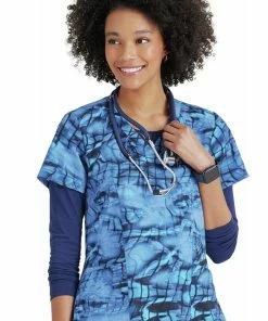 Barco One Clearance Women's Royal Reflections Print Scrub Top