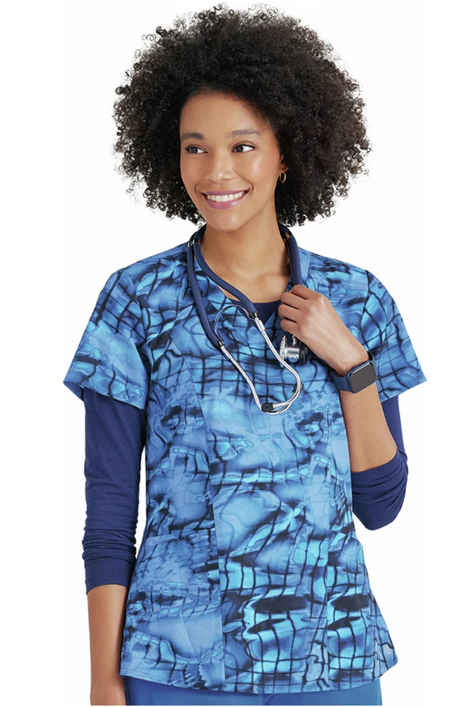 Barco One Clearance Women's Royal Reflections Print Scrub Top
