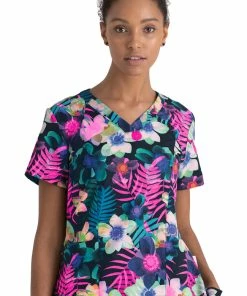Barco One Clearance Women's V-Neck Summer Delight Print Scrub Top
