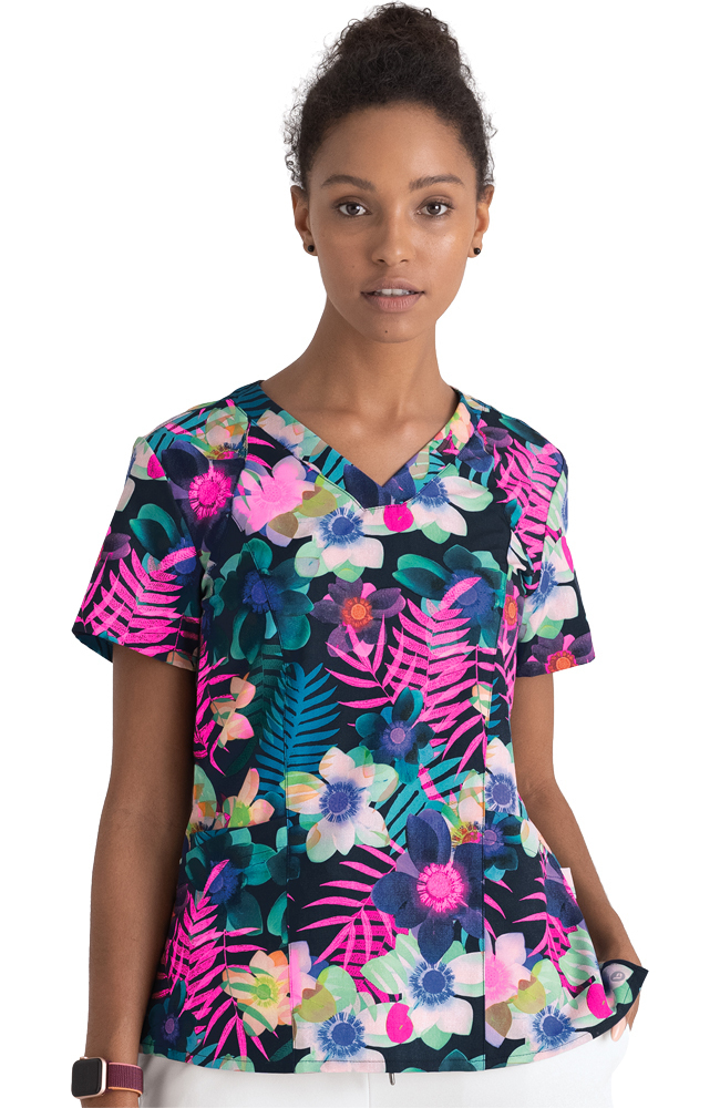 Clearance Women's V-Neck Summer Delight Print Scrub Top Barco One Clearance Women's V-Neck Summer Delight Print Scrub Top -Silverts-shop 1 bc 5107 printclearancesde 650