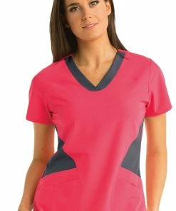 Barco One Clearance Women's V-Neck Contrast Panel Solid Scrub Top