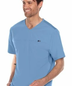 Barco One Clearance Men's V-Neck Mesh Yoke Solid Scrub Top