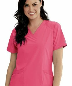 Barco One Clearance Women's V-Neck Contrast Mesh Solid Scrub Top