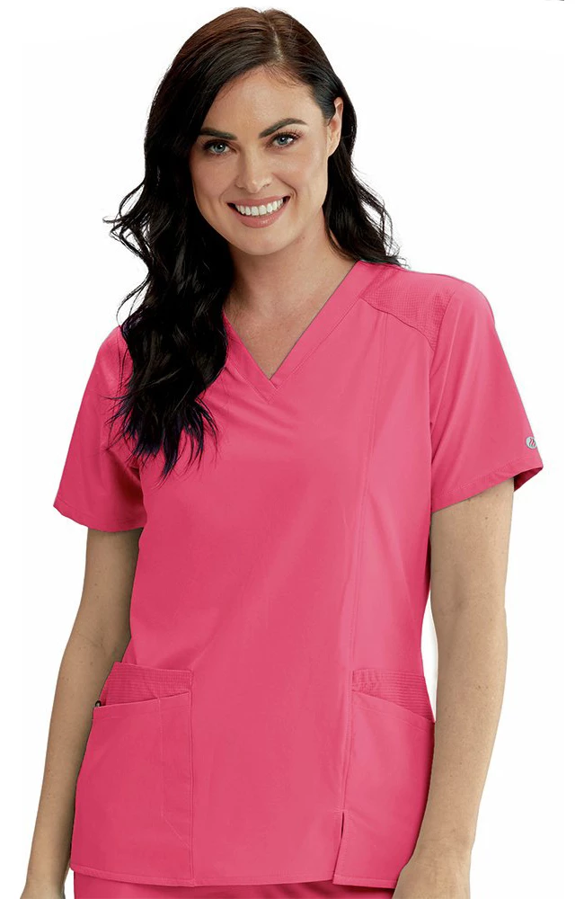 Barco One Clearance Women's V-Neck Contrast Mesh Solid Scrub Top