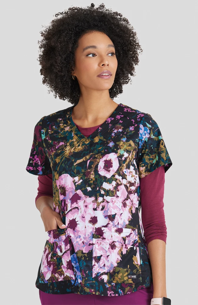 Grey's Anatomy Clearance Women's Autumn Meadow Print Scrub Top