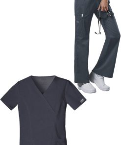 Cherokee Workwear Women's Mock Wrap Solid Scrub Top & Drawstring Scrub Pant