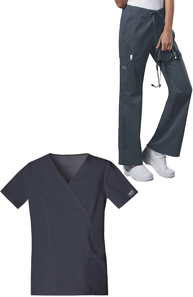 Cherokee Workwear Women's Mock Wrap Solid Scrub Top & Drawstring Scrub Pant 3 Cherokee Workwear Women's Mock Wrap Solid Scrub Top & Drawstring Scrub Pant