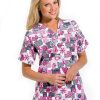 Cherokee Clearance Women's Discount V-Neck 2-Pocket Tunic Style Breast Cancer Awareness Print Scrub Top -Silverts-shop 1 ck 4700 printclearancewrd 650