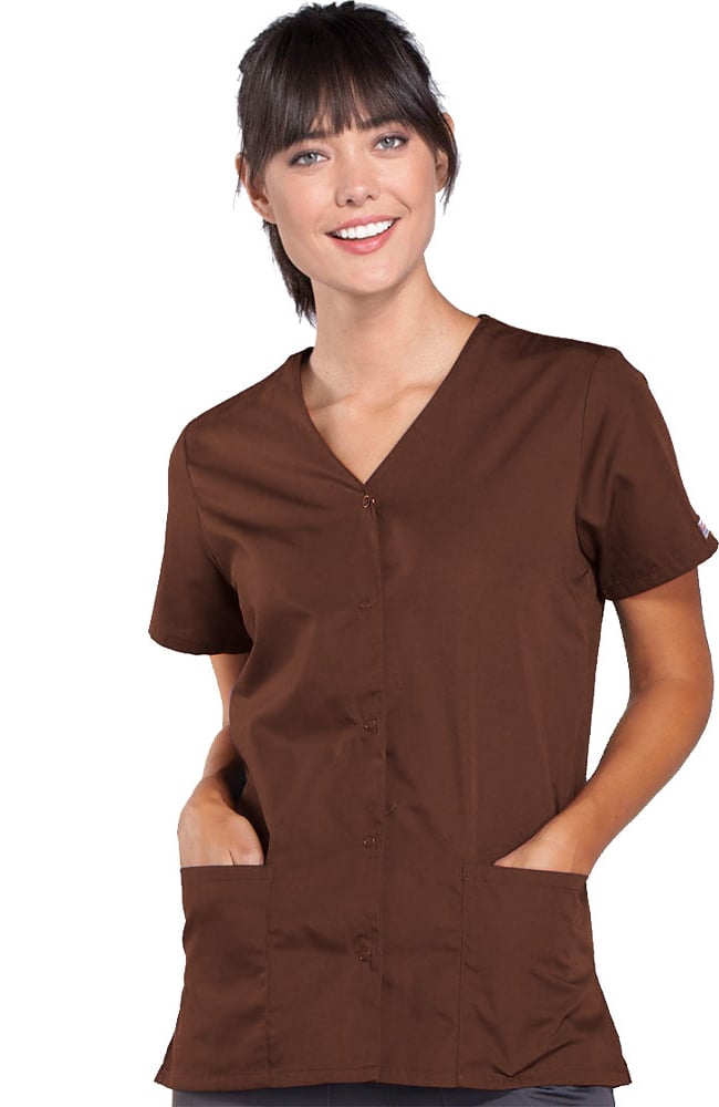 Clearance Women's Snap Front 2-Pocket Solid Scrub Top Cherokee Workwear Clearance Women's Snap Front 2-Pocket Solid Scrub Top -Silverts-shop 1 ck 4770 clearancechc 650