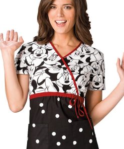 Cherokee Women's Mock Wrap Minnie Mouse Print Scrub Top