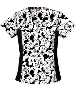 Cherokee Women's Minnie Mouse Print Scrub Top