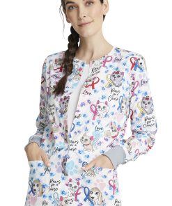 Cherokee Clearance Women's Snap Front Paws For A Cause Print Jacket