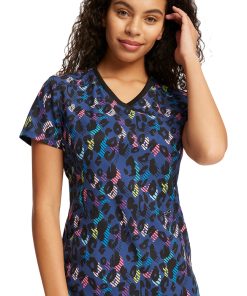 Cherokee Women's Mock Wrap Animal Pop Print Scrub Top