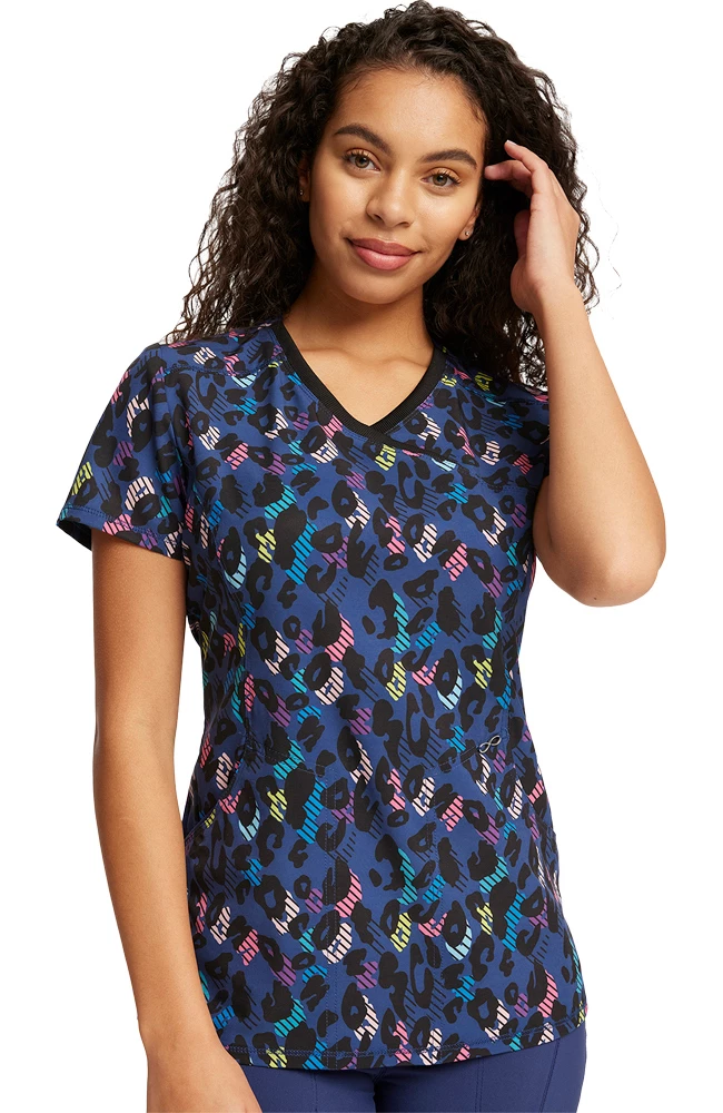 Cherokee Women's Mock Wrap Animal Pop Print Scrub Top