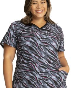 Cherokee Clearance Women's Mock Wrap Wild For Tie Dye Print Scrub Top