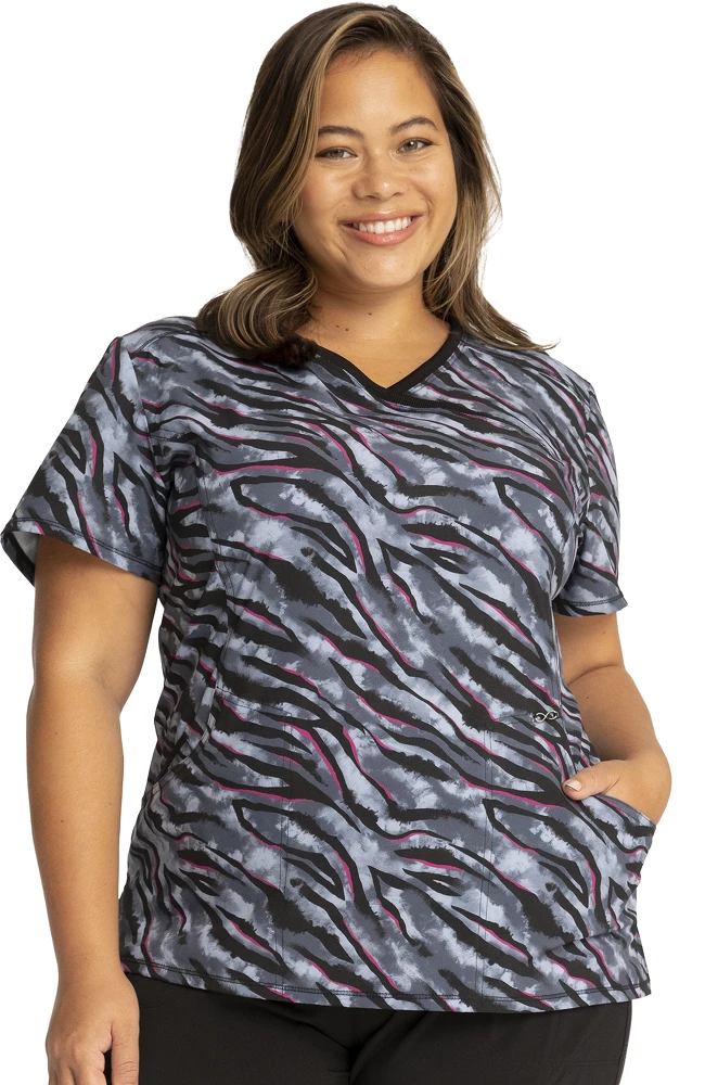 Cherokee Clearance Women's Mock Wrap Wild For Tie Dye Print Scrub Top