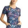 Cherokee Clearance Women's Flutter Floral Print Scrub Top -Silverts-shop 1 ck ck609 printclearancefup 650