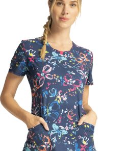 Cherokee Clearance Women's Flutter Floral Print Scrub Top