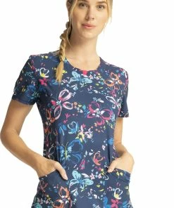 Cherokee Clearance Women's Flutter Floral Print Scrub Top