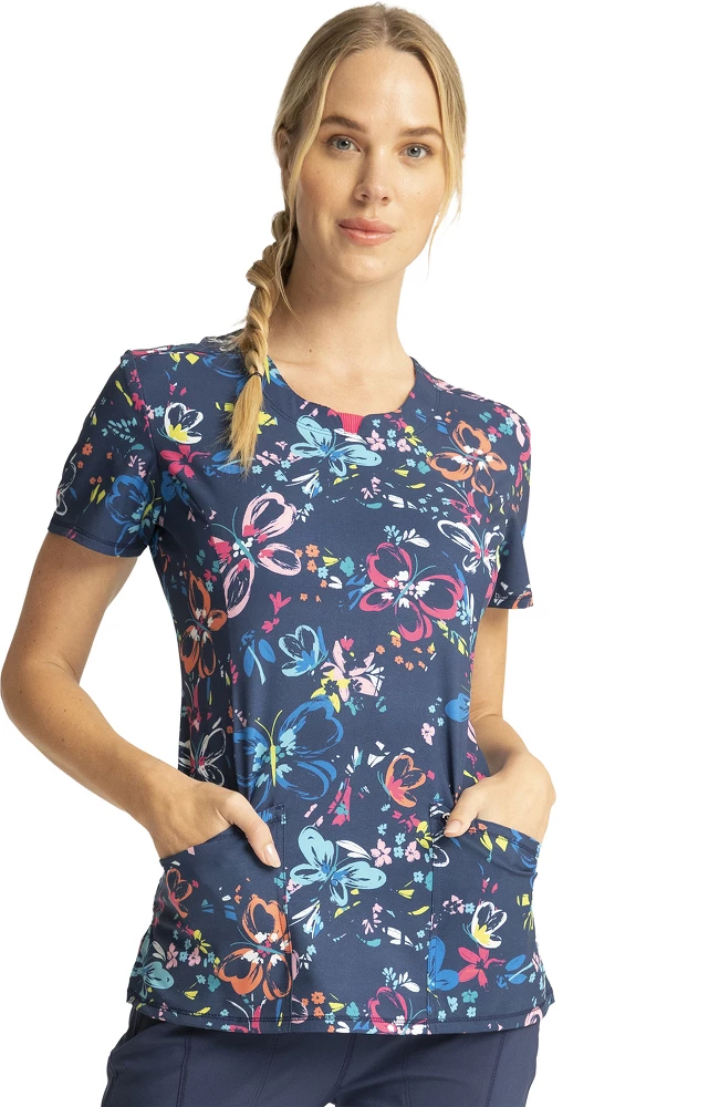 Cherokee Clearance Women's Flutter Floral Print Scrub Top