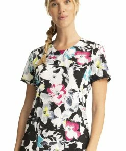 Cherokee Clearance Women's Inky Garden Print Scrub Top