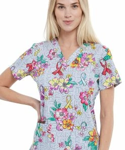 Cherokee Clearance Women's Friendly Flowers Print Scrub Top