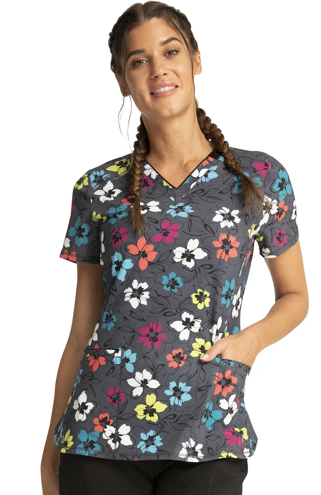 Cherokee Clearance Women's Glow Floral It Print Scrub Top