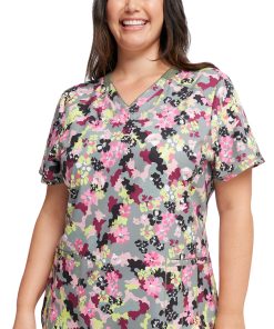 Cherokee Women's Floral Camotion Print Scrub Top