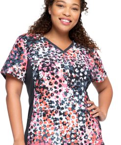 Cherokee Clearance Women's Knit Panel Blooming Cheetah Print Scrub Top