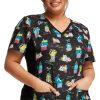 Cherokee Women's Knit Panel Feline Fan-cactus Print Scrub Top -Silverts-shop 1 ck ck636 printffc 650