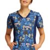 Cherokee Women's V-Neck Knit Panel Easily Emu-sed Print Scrub Top -Silverts-shop 1 ck ck641 printemu 650