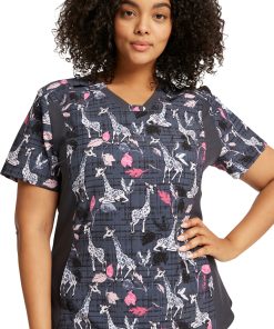 Cherokee Women's Giraffe-Ter My Love Print Scrub Top