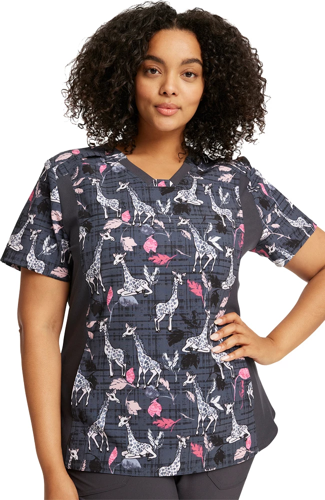 Cherokee Women's Giraffe-Ter My Love Print Scrub Top